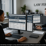 IP docketing managers working with trademark docketing software featuring manual override capabilities in a law firm office