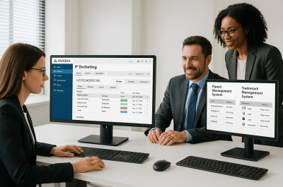 IP professionals working with Anaqua docketing software integrated into patent and trademark prosecution workflows